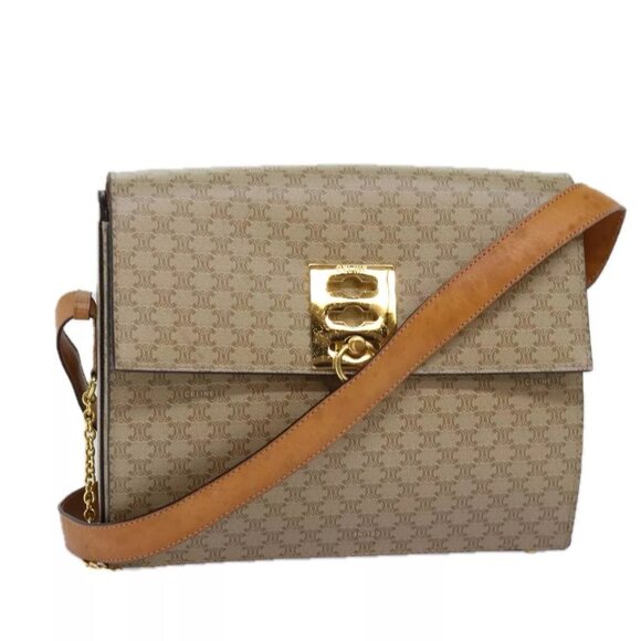 CELINE Macadam Canvas Shoulder Bag Beige Auth - Picture 1 of 15